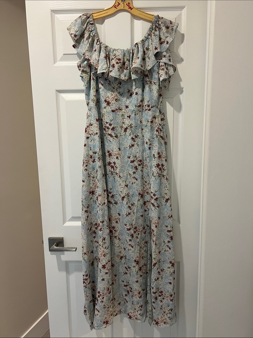 BCBGeneration Light Blue Floral Ruffle Maxi Dress